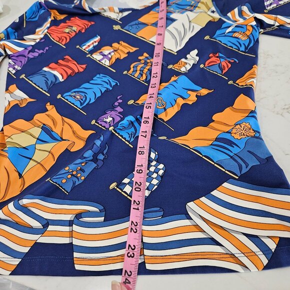 J. McLaughlin Top Medium Catalina Nylon Stretch Flag Print Maximalism - Picture 8 of 9